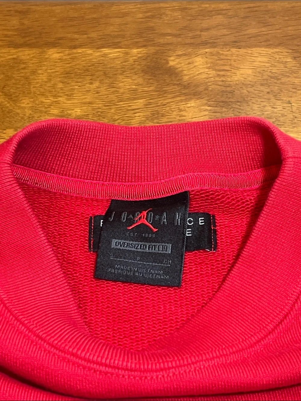 Jordan Red Crewneck Sweatshirt with White Air Jordan Logo Size SMALL